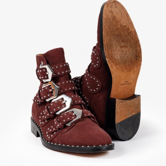 Givenchy Elegant Burgundy Suede Studded Boots - Picture 4 of 9